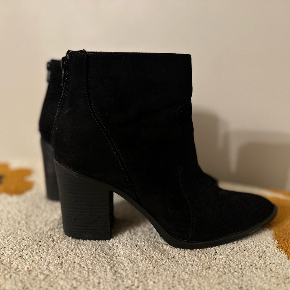 Faux Suede Black Ankle Boots by Qupid